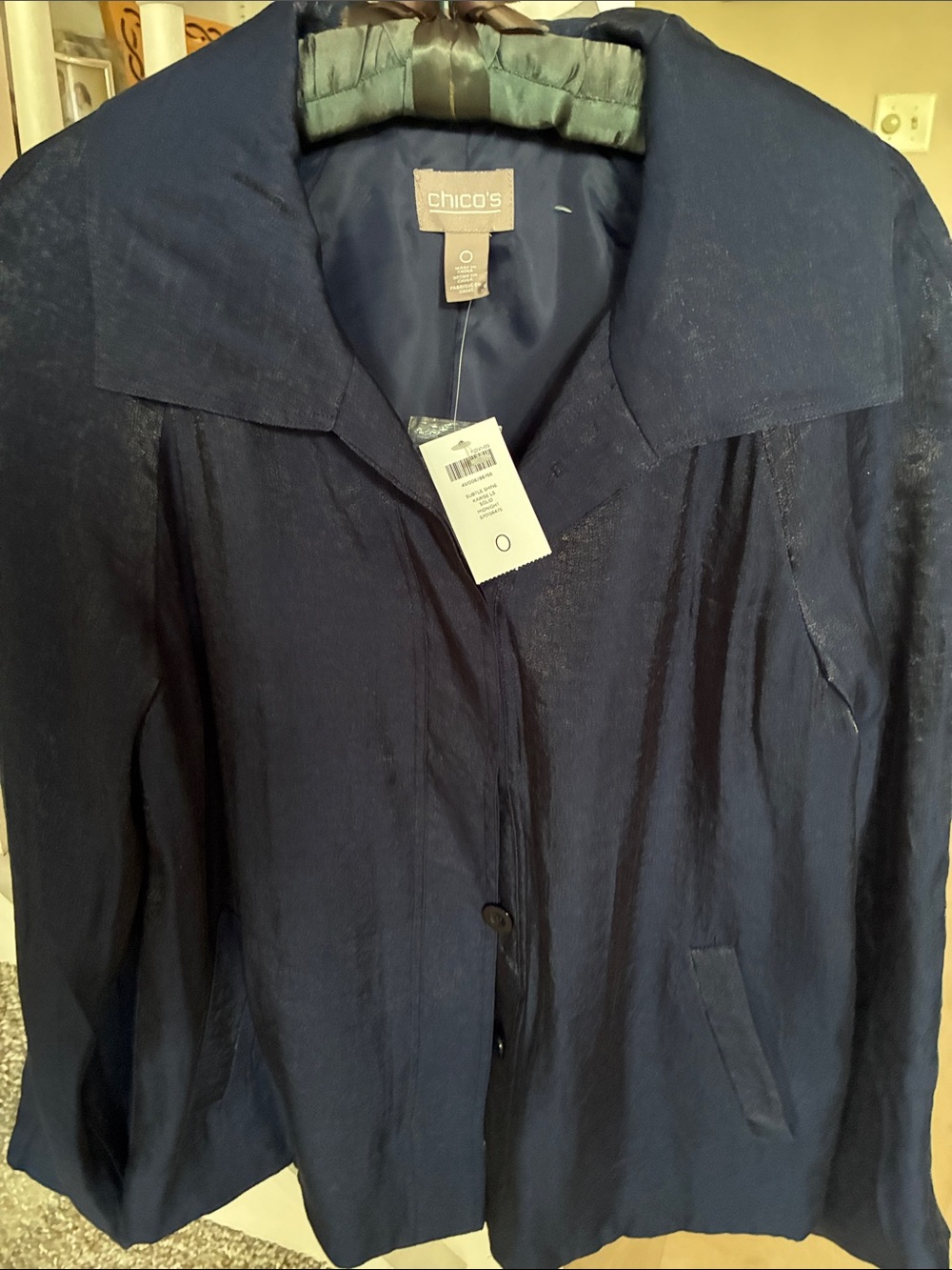 Chico Satin Coat NAVY size 0 Dark Navy Blue - Picture 2 of 6